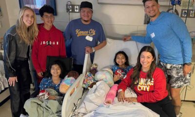Patrick and Brittany Mahomes visit kids injured in the Chiefs parade shooting.